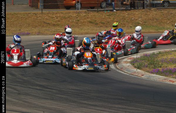 Marc Murray (65) leads the field in the Rotax Max DD2 Class on his way to the 2010 championship at Zwartkops at the weekend. On the extreme left is Ian Young (2) who finished just two points behind Murray. 